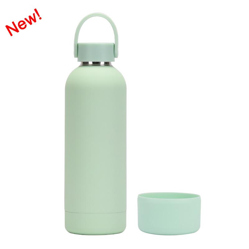 Double-Layer Stainless Steel Thermos Cup, Silicone Base, Portable Handle, Outdoor Water Cup, Simple Small Mouth Cup