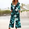 Women's Loose Casual V-Neck Printed Jumpsuit Slim Fit Wide Leg Jumpsuit Wide Leg Jumpsuit