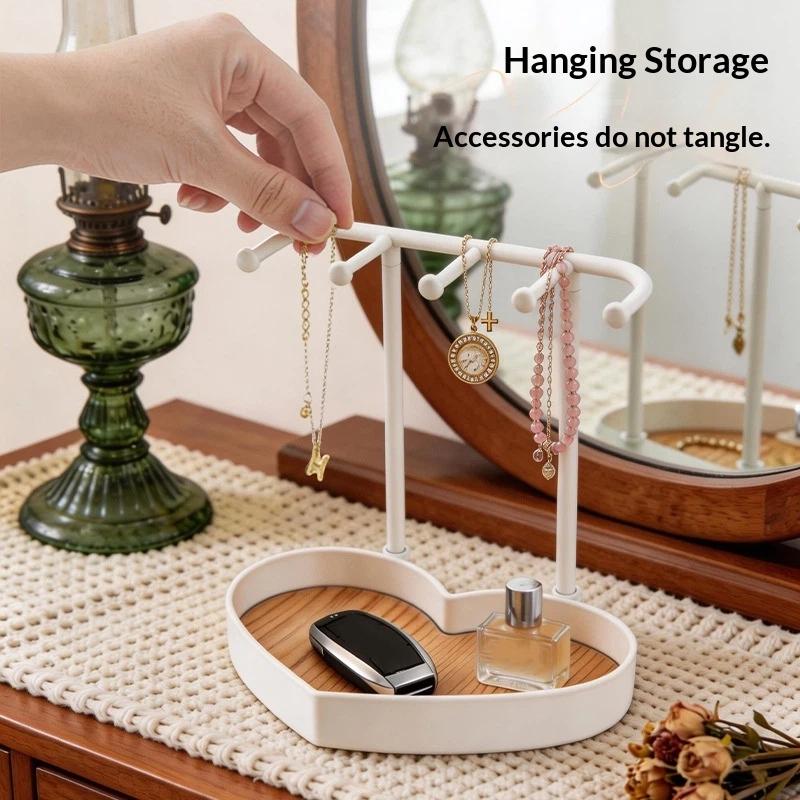 Jewelry Organizer Display Stand Rack With Wooden Tray For Earrings Bracelet Necklaces Rings Storage Hanging Organizer Holder