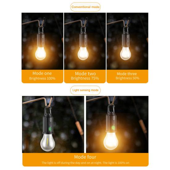 Tent Lamp Portable LED Camping Light Super Bright Flicker Free Waterproof Rechargeable Emergency Light Bulb Solar Lantern
