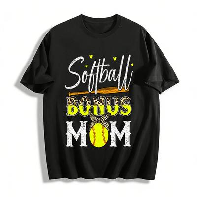 Softball Bonus Mama Leopardenmuster Softball Liebhaber Spieltag T-Shirt Reines Baumwoll-T-Shirt