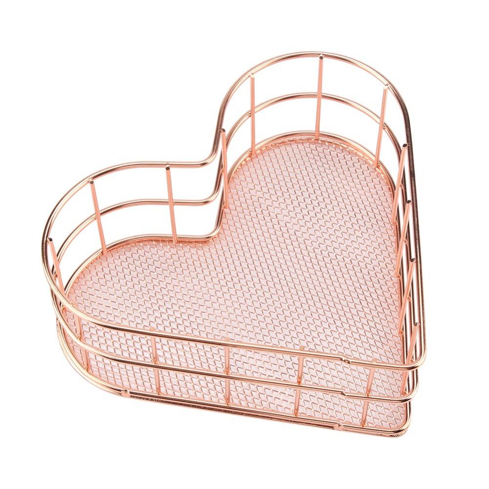 Rose Golden Heart Shape Storage Basket Heart Shaped Metal File Storage Basket  Household Use