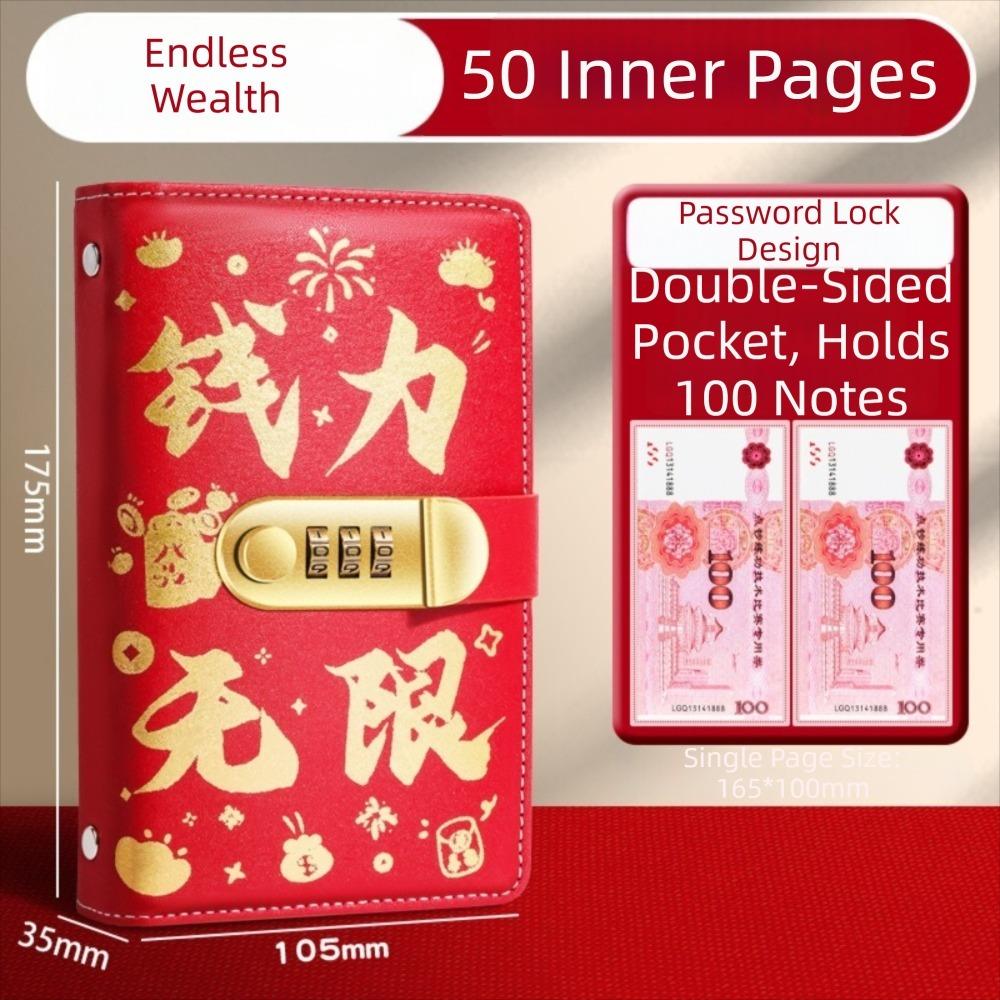 

With Password Lock 100 Envelopes Money Saving Challenge Get Rich PU Money Collection Book Reusable Portable червоний