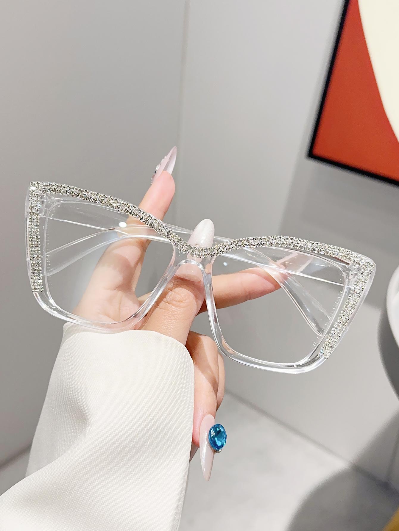 

1Pc Women S Cat Eye Frame Glasses Shiny Dot Diamond Design Retro Fashion Glasses Perfect Gifts Suitable For Family And Friends