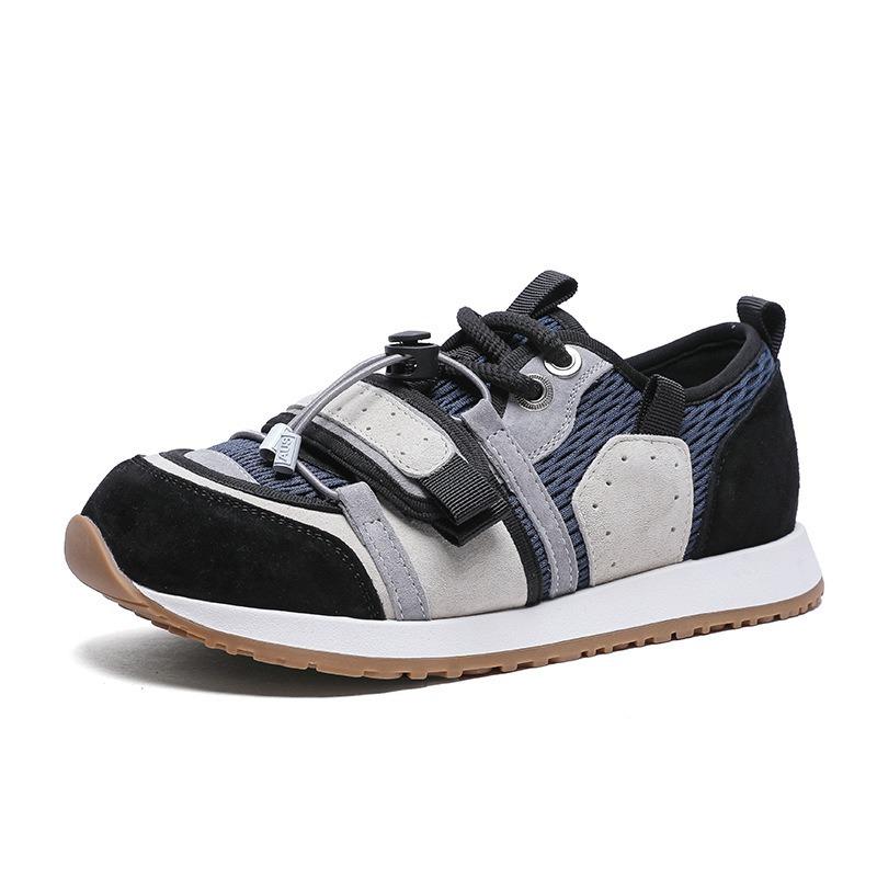 

Retro sneakers women s autumn new leather Velcro casual jogging ugly cute big head 40 чёрный