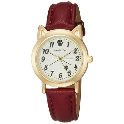 [Arias] Analog Amalfidia Waterproof Leather Strap Cat White Dial WW20026A-160 Women's Red