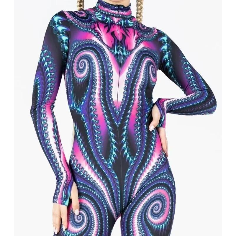 Women 3D Digital Printing Halloween Cosplay Tights Jumpsuit Adult One-piece Carnival Party Stage Show Dance Costume Outfit