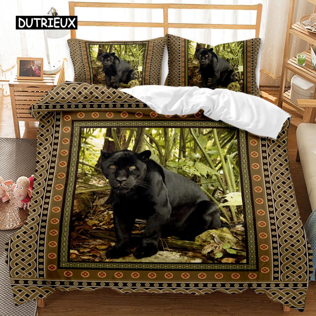 Zestaw poszewek na kołdrę dla kota, afrykański niebieski, zestaw pościeli dla kota, dzikie zwierzęta, podwójny rozmiar Queen King, poliestrowa poszewka na kołdrę