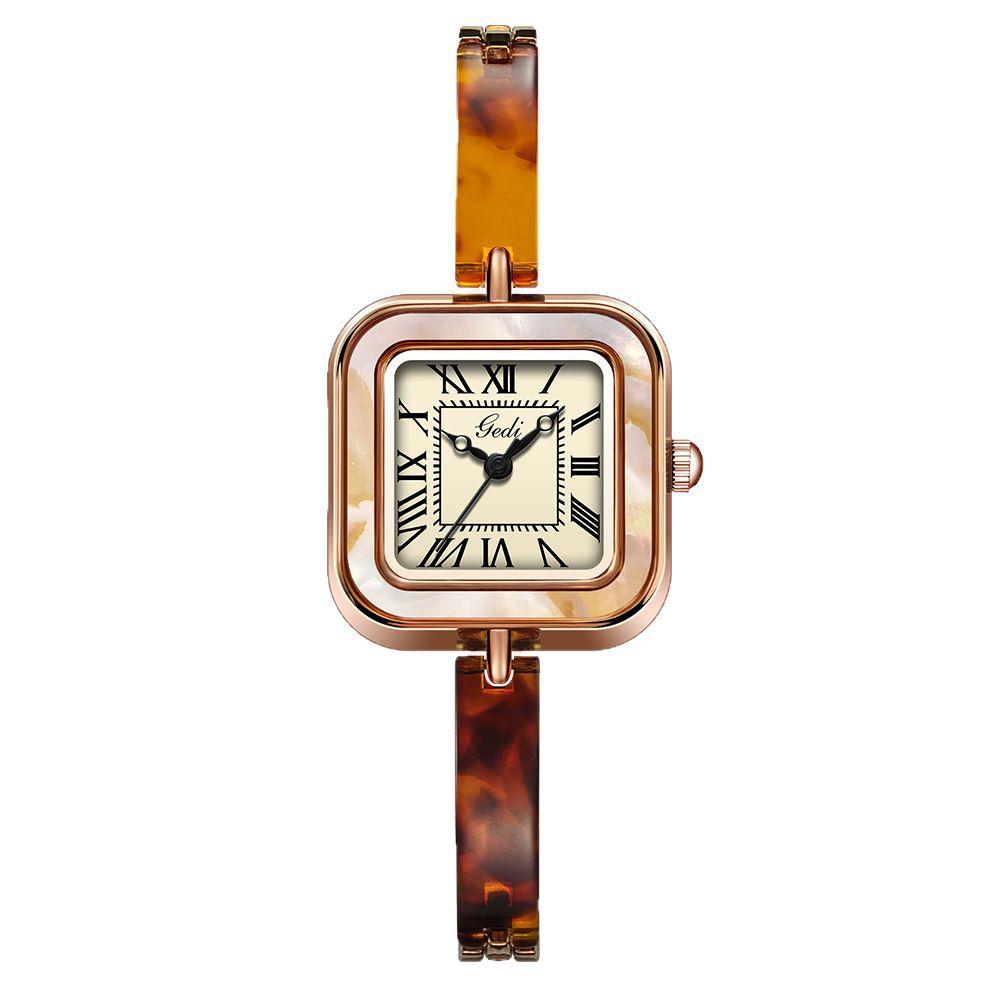 Niche Retro Fine Chain Women'S Watch, Small And Exquisite High-End Amber Temperament Quartz Small Square Watch