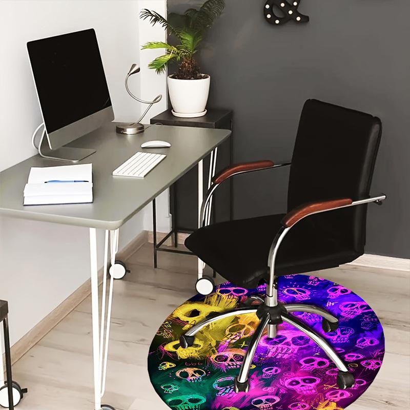 1pc Office Carpet Chair Mats Colorful Skulls Pattern Perfect for Decorating Office Chairs, Living Rooms, Or Bedrooms