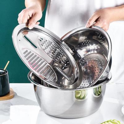 Koszyk na zlew ze stali nierdzewnej 3 w 1 Cedzaki Miska Wielofunkcyjna Krajalnica do warzyw Tarka Pogrubiona Miska do odcedzania Narzędzie kuchenne