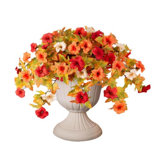 Artificial Hanging Fake Flowers with Basket Outdoor UV Resistant Faux Silk Morning Glory Vines Plants for Porch Patio Garden Balcony Yard Spring