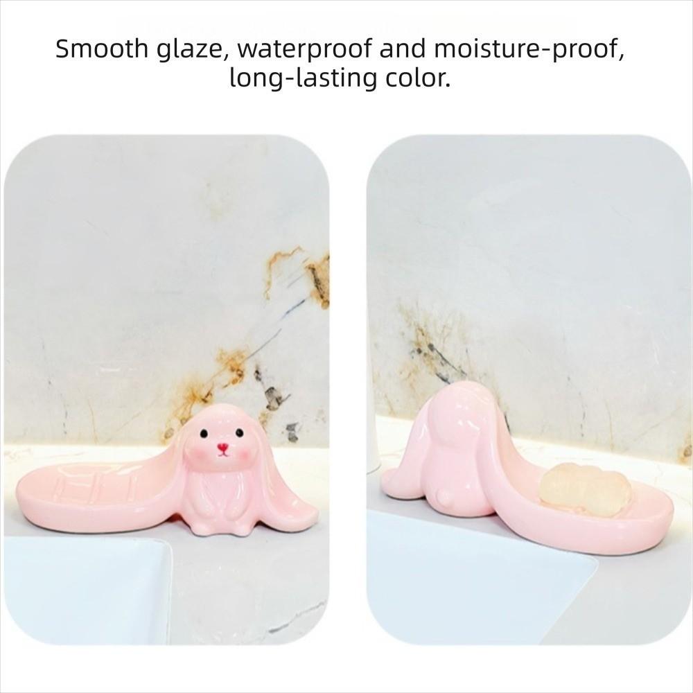 Soap Box Long Eared Rabbit Soap Holder Pink Bathroom Decor Organizer Rabbit Soap Dish  Household