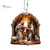 Christmas Pendant Ornament Jesus Family Prayer Scene Pendant Bright Colored Religious Symbol Pendant for Home Car