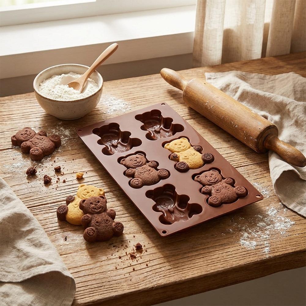 Orion Silikon Bären Kuchenform 6-fach Antihaft Backform 30x17.5x2 cm Keks Brownie Schokoladenform Flexibel Einfache Entnahme Langlebiges Backwerkzeug