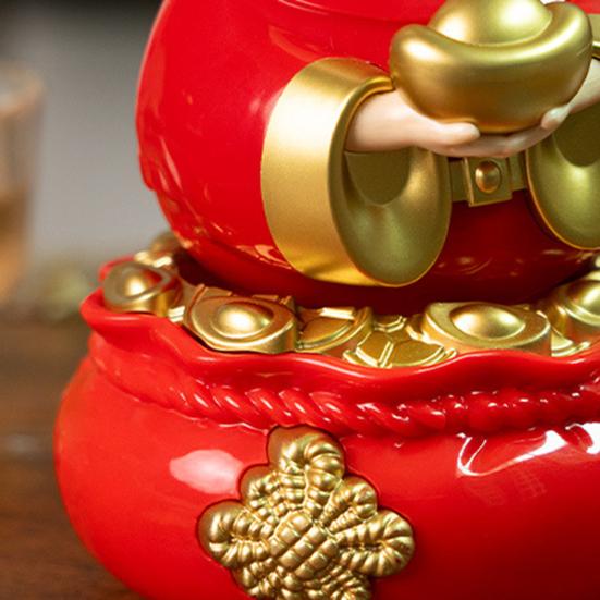 God of Wealth Ornament Holding Golden Ingot Money Bag Solar Fortune God Figurine Statue Chinese New Year Spring Festival Desktop Decoration