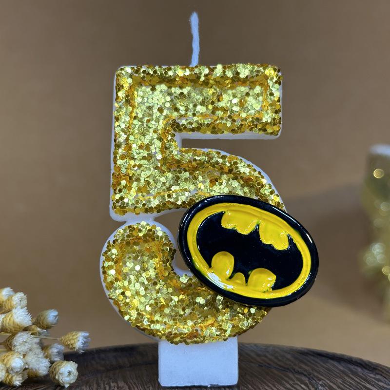 Golden Batman Number Birthday Cake Candles for First Birthday Party Decoration DIY