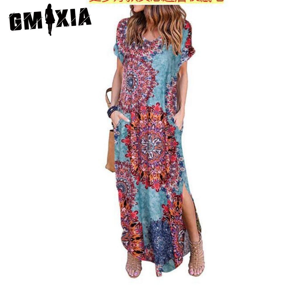 GMXIA Women's Fashion Summer Spring Short Sleeve V-Neck Casual Dresses