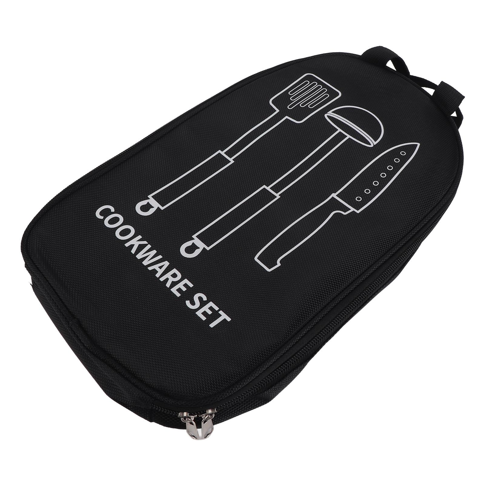Camp Cooking Utensils Bag Camping Cookware Organizer Portable Tableware Storage Bag for Hiking RV Travel BBQ Grilling Black