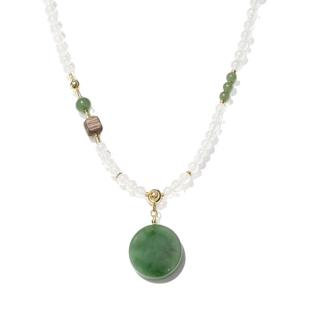 Natural Moonstone and Hetian Jade Moon Goddess Pendant Necklace