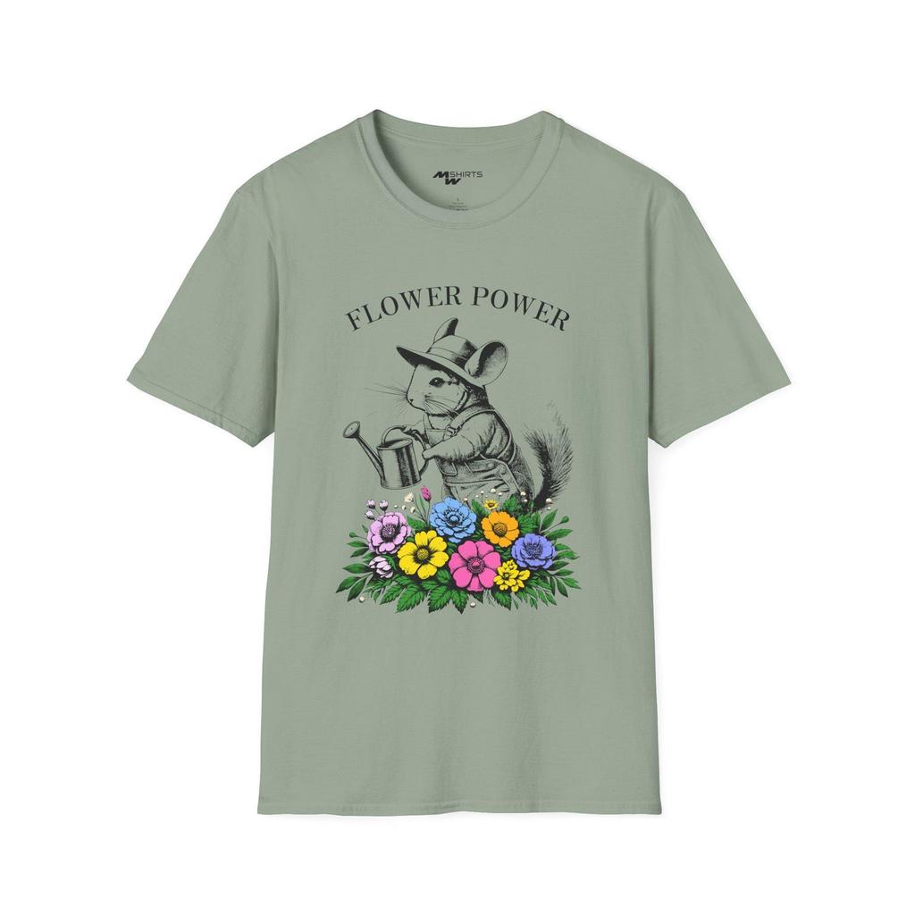 Flower Power Chinchilla T-Shirt, Gardening Gift, Eco-Friendly Tee