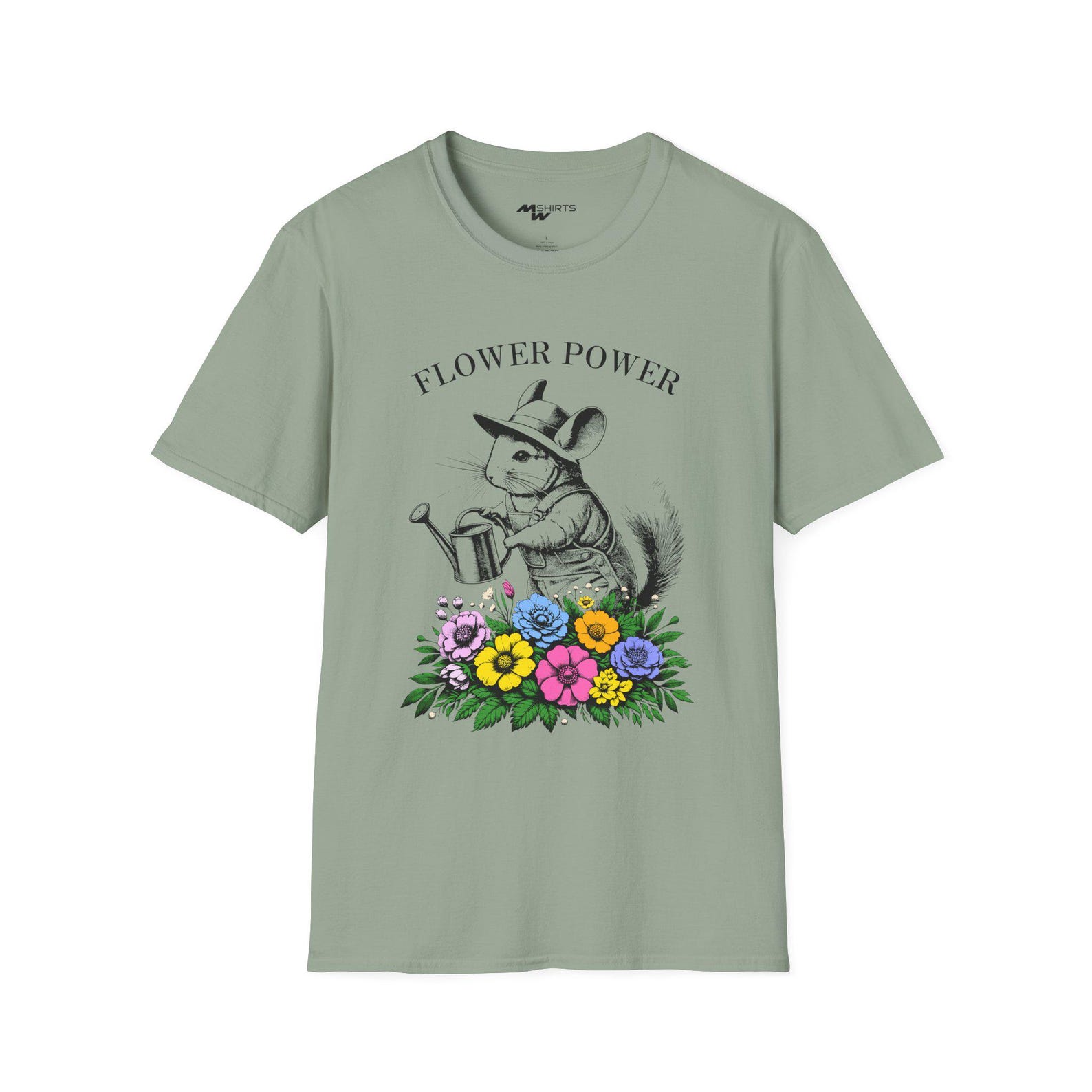 Flower Power Chinchilla T-Shirt, Gardening Gift, Eco-Friendly Tee XL