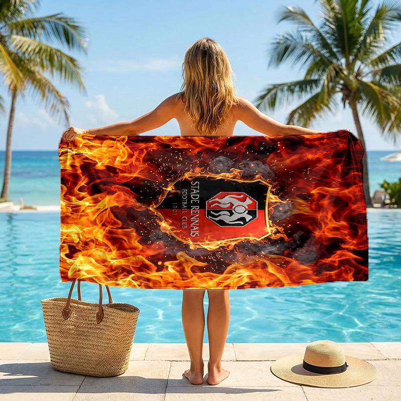 Stade Rennais FC Stampa Asciugatura Rapida Telo da Spiaggia Microfibra Assorbente Portatile da Viaggio Asciugamano da Nuoto