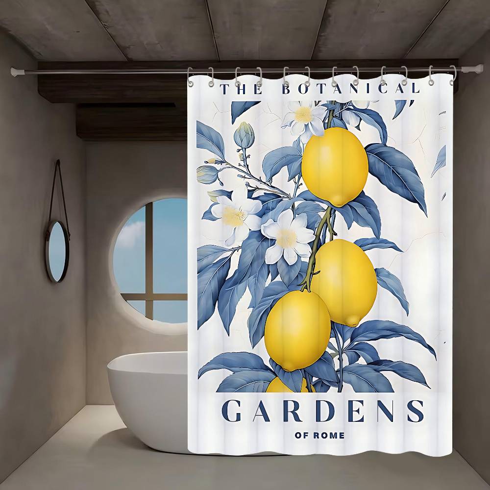 Mediterranean Lemon Cartoon Shower Curtain - Water-Repellent And Leak-Resistant, Mold And Mildew Resistant For