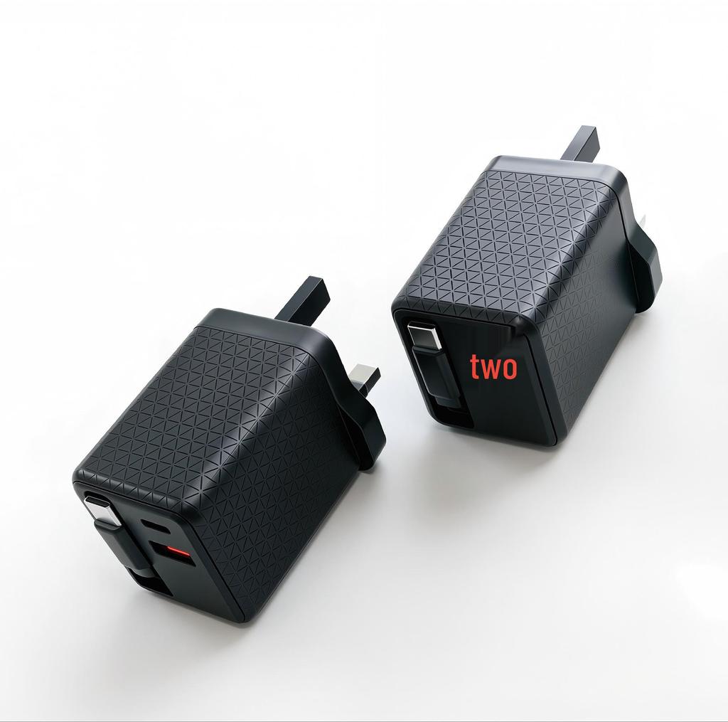 65W GaN-Ladegerät mit einziehbarem Kabel, Multi-Port-Schnellladegerät für Handys & Tablets.