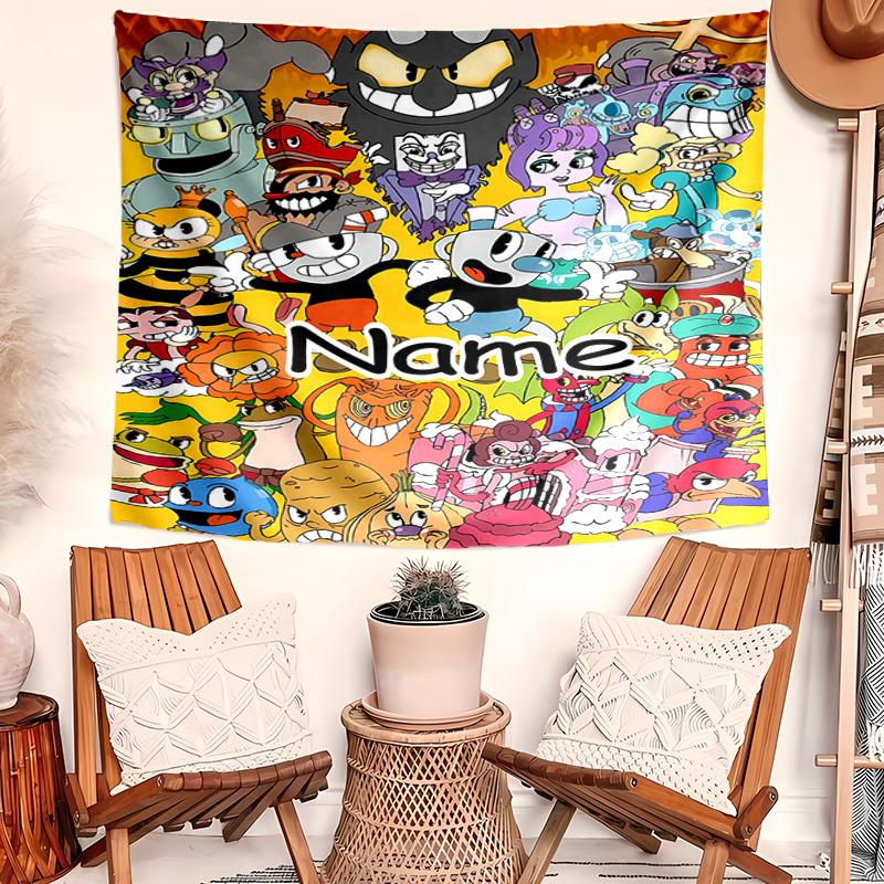 Personalized Cuphead Background Tapestry,Custom Name Birthday Party,Multifunctional Wall Decoration for Home Decor,Various Occasions
