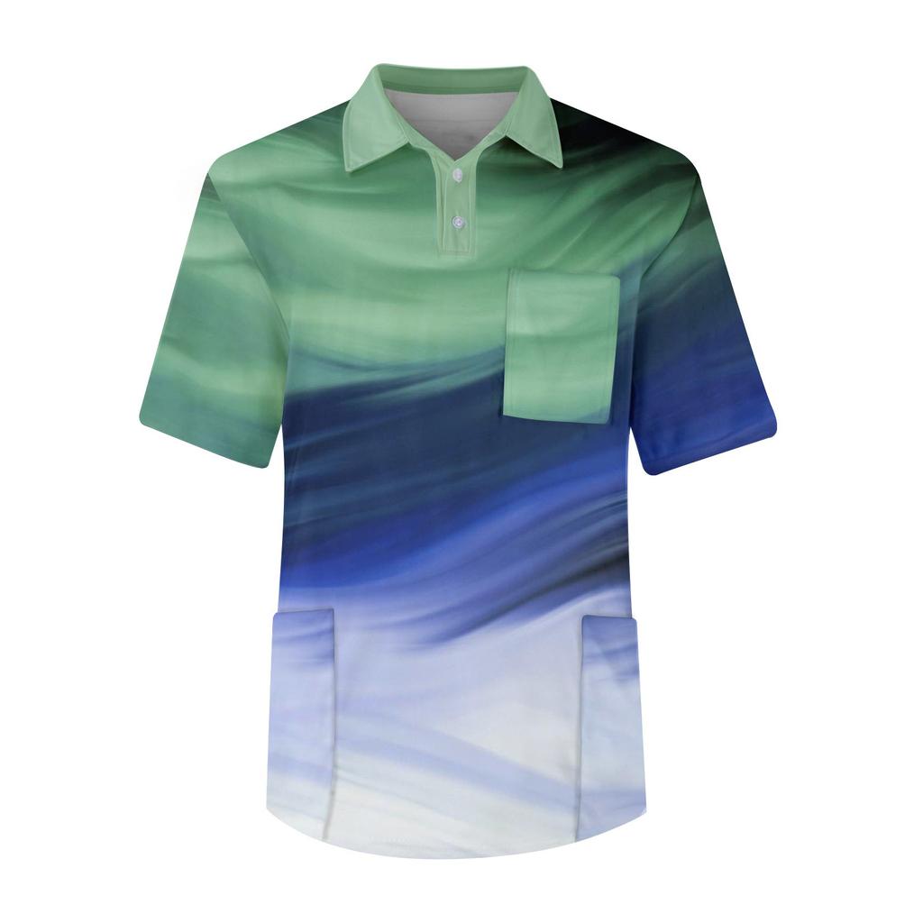 Men's Short Sleeve Button Lapel Solid Color Chest Pocket Dry-nurse Top