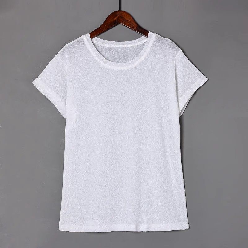 

2023 Summer Pure Color Thin round Neck Short Sleeve T-shirt Women s Slim Looking Versatile Bottoming Top Inner Wear Plus Size Bottoming Shirt White L