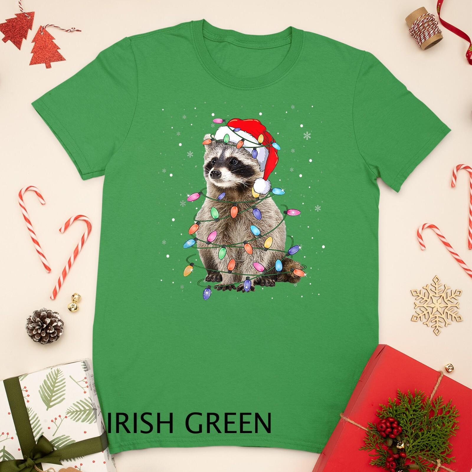 Raccoon Christmas Tree Lights Pajama Racoon Lover Xmas Unisex T-Shirt Mens Womens Tees Top 3XL