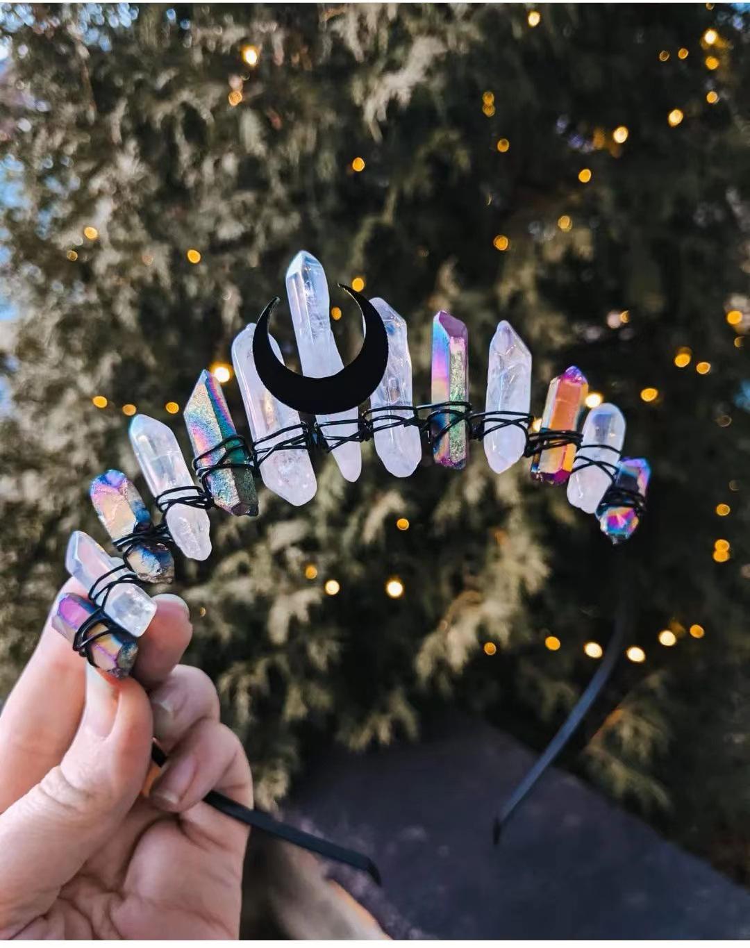 Multi-Color Crystal Witch Crown Headband - Retro Moon Style