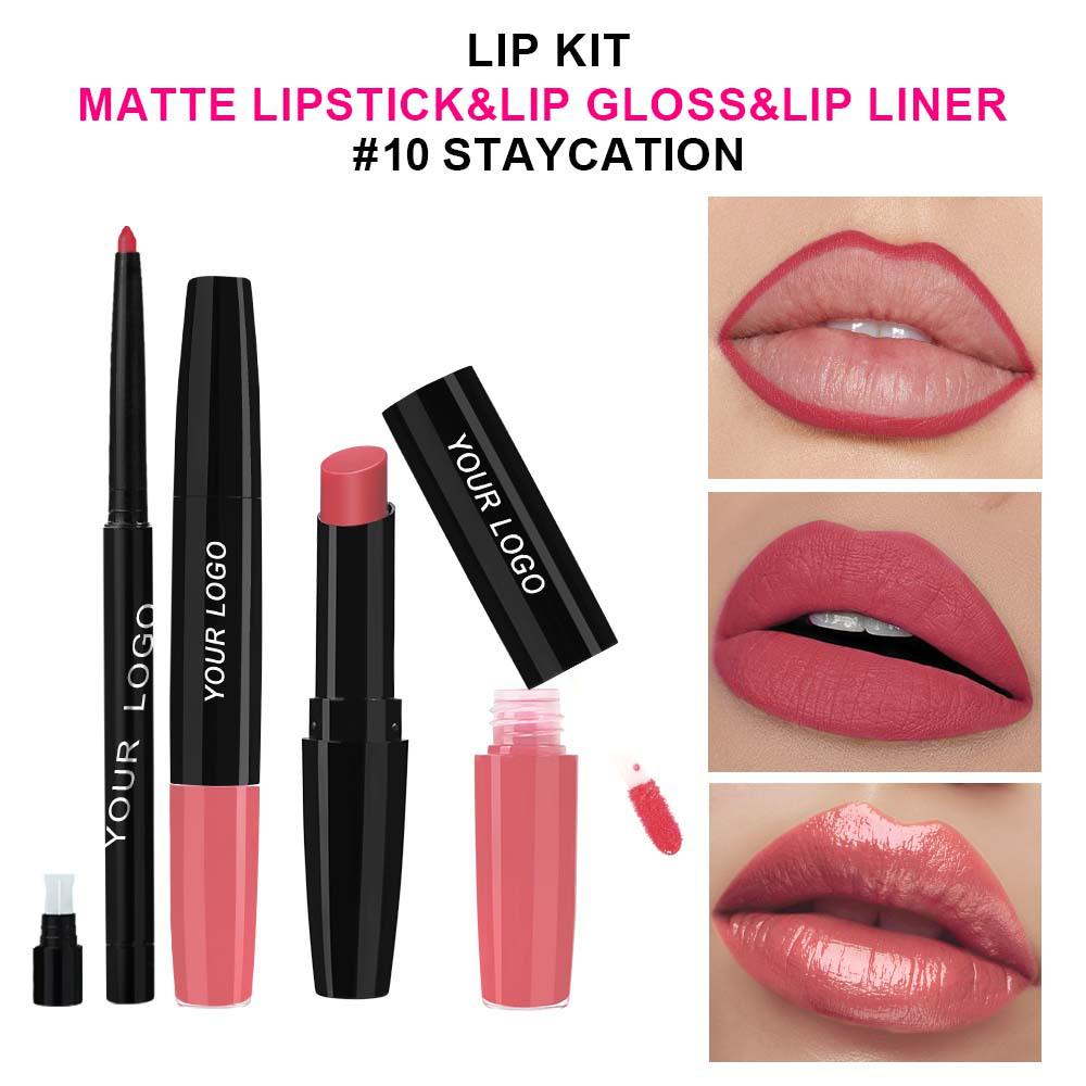 Three-in-One Matte Lipstick Set: Lipstick, Lip Liner, and Moisturizing Lip Gloss