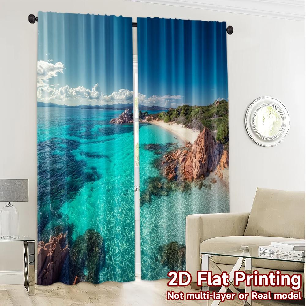Set Of 2 Flat Printing Curtains Without Rod Azure Coast Creative Popular Versatile Polyester Fabric All Made