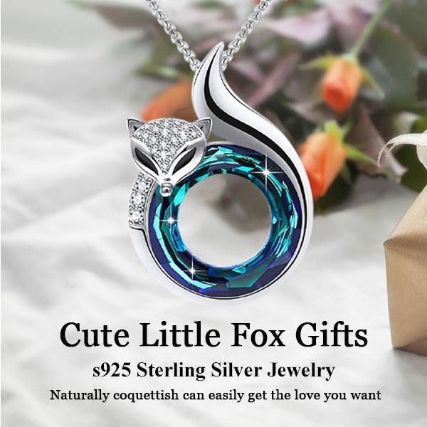 Collana Animale In Argento Sterling Con Ciondolo Volpe Sulla Luna / Gatto Nero - Gioiello Regalo Per Donna