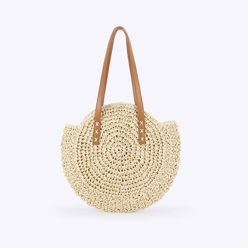

Women s Simple Round Woven Paper Rope Beach Shoulder Bag