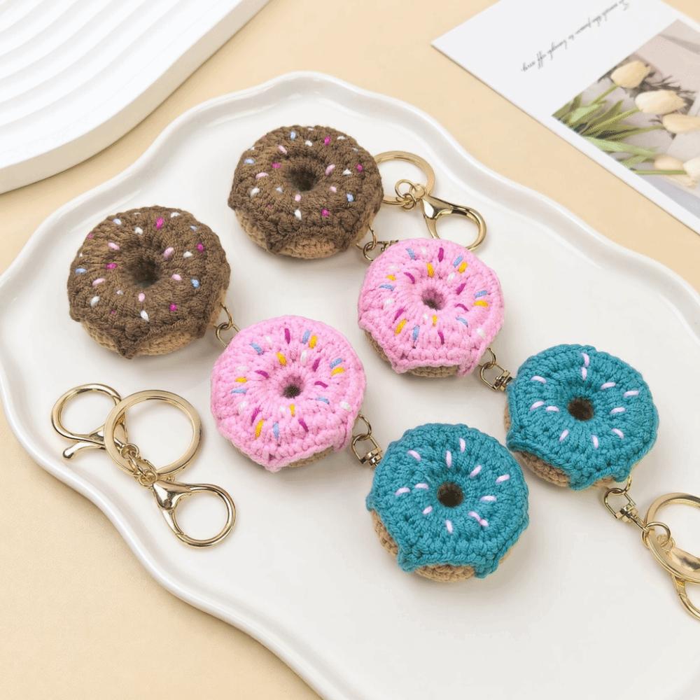Mini Crochet Donut Keychain Colorful Food Shape Key Ring Handmade Knitted Keychain Bag Pendant