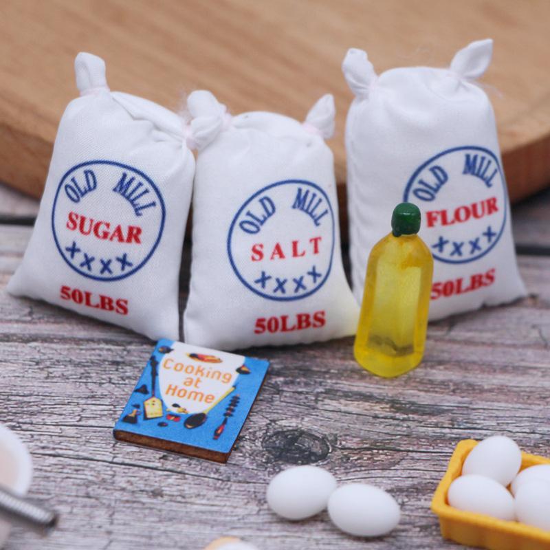 1:12 Dollhouse Miniature Kitchen Utensils Baking Tools Egg-Whisk Rolling Pin Egg Flour Kitchen Play Toys Doll House Decor