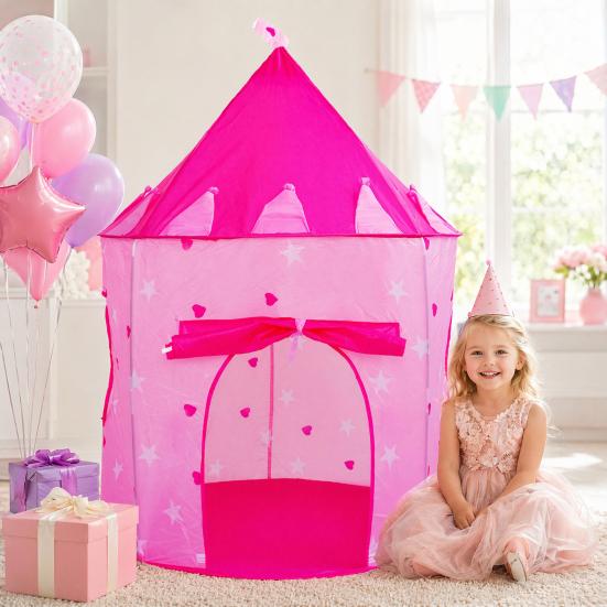 Kinderburg Zelt, Prinzessinnen Spielhaus für Mädchen, Indoor Outdoor Einfach Aufzubauen Spielzelt mit Stern Mond Design, Geburtstagsgeschenk für Kleinkinder