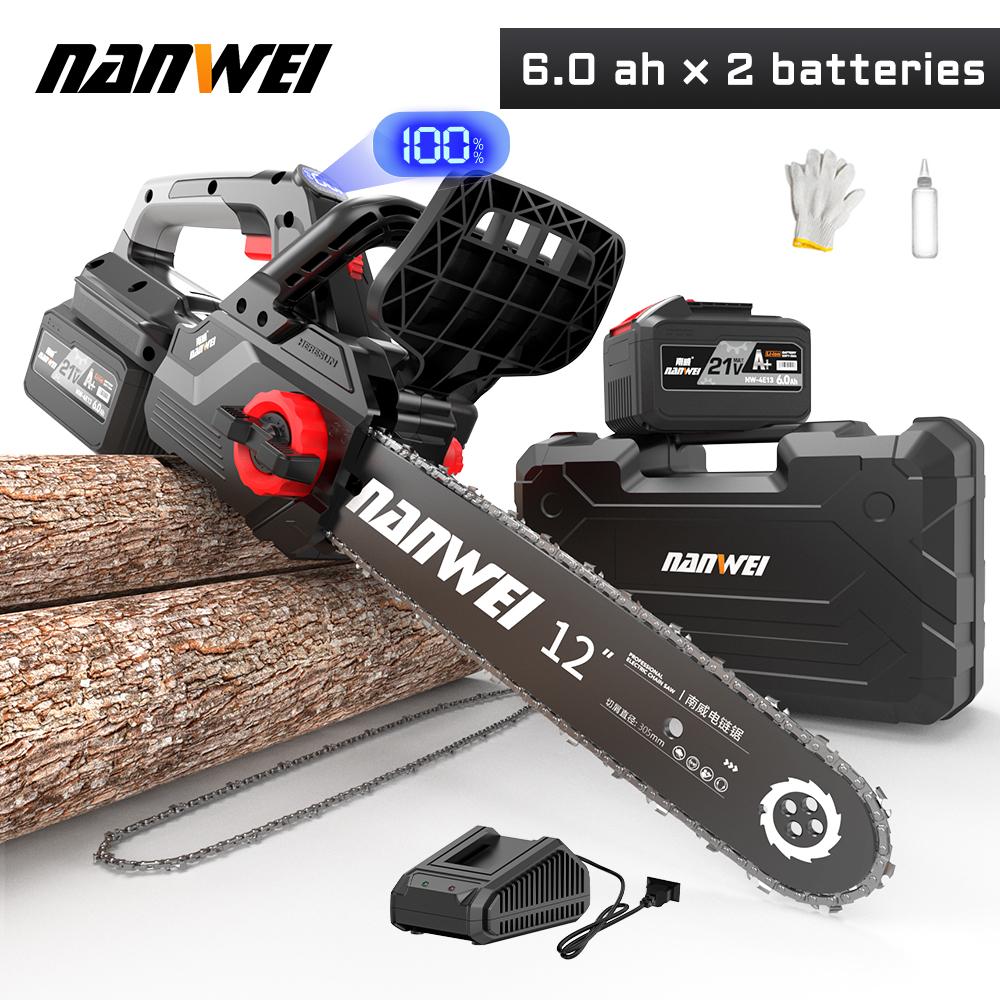 

Электрическая цепная пила NANWEI 12 дюймов с бесщеточным двигателем 2000 Вт 6.0ah battery x2