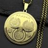 Collier pendentif rond Allah Coran musulman islamique pour femmes hommes Acier inoxydable Couleur dorée Chaîne Citations arabes Amulette Bijoux
