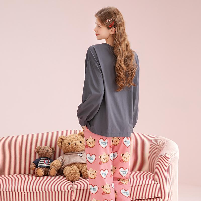 Fenteng [Xiaoxiong Tribe IP Collaboration] Spring Round Neck Pure Cotton Long-Sleeved Pajamas for Girls