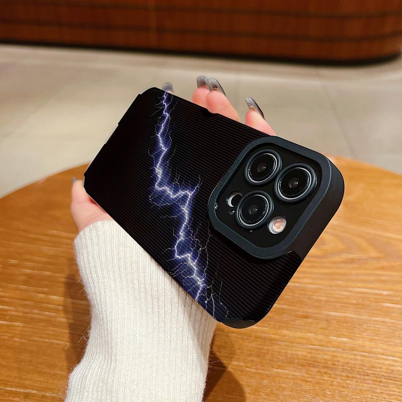 Vertical Grain Leather Shell Flashlight Blue Sea Printed Patterned Shockproof Soft Silicone Case with Camera Lens Full Protection for iPhone