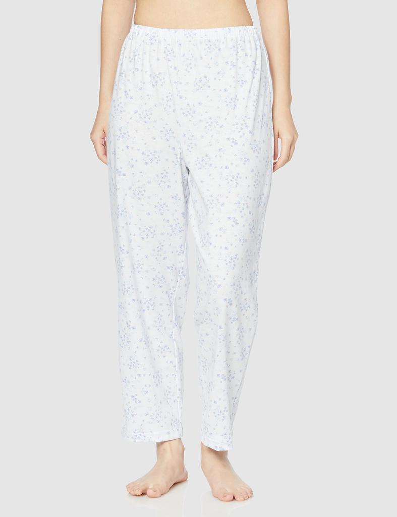 Gunze Cotton Jersey Made in Japan with Kyoto Long Sleeve Pants Elastic Holes at Sleeves and Sax Women's 100% Pajamas, Printing, (with Legs),