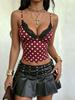Camisola de encaje patchwork de lunares con cuello en V, moda europea y americana