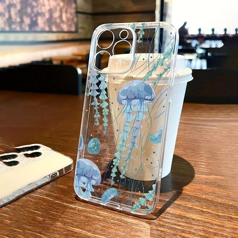 Transparent Shockproof Phone Case for IPhone 16 Pro 16 15 14 11 12 13 Pro Max IPhone 16 15 Plus Jellyfish Pattern Phone Case