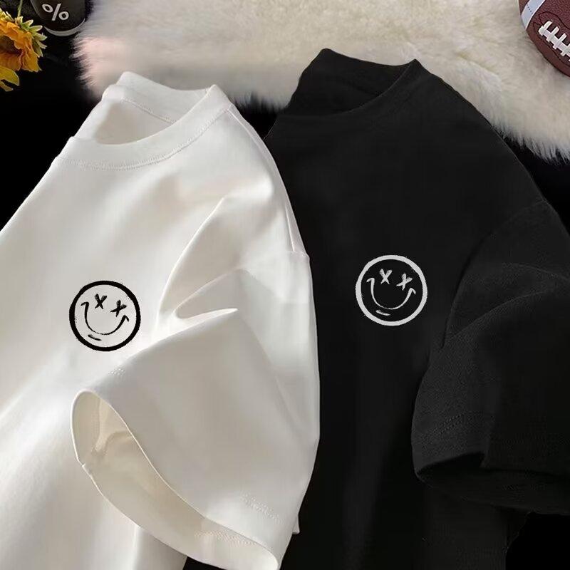 Tricou cu mâneci scurte imprimat cu litere la modă, cu gât rotund, pentru vară, în top casual