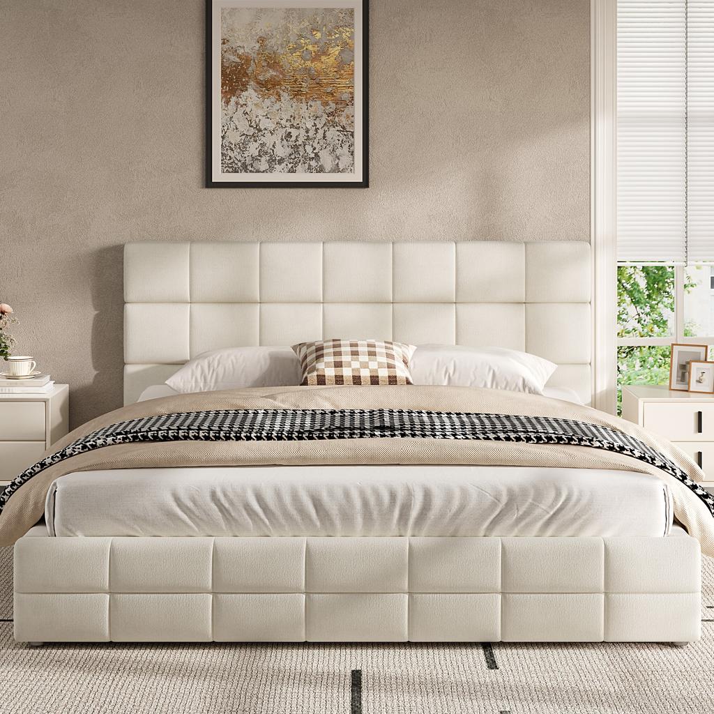 Letto a piattaforma imbottito 180X200, beige